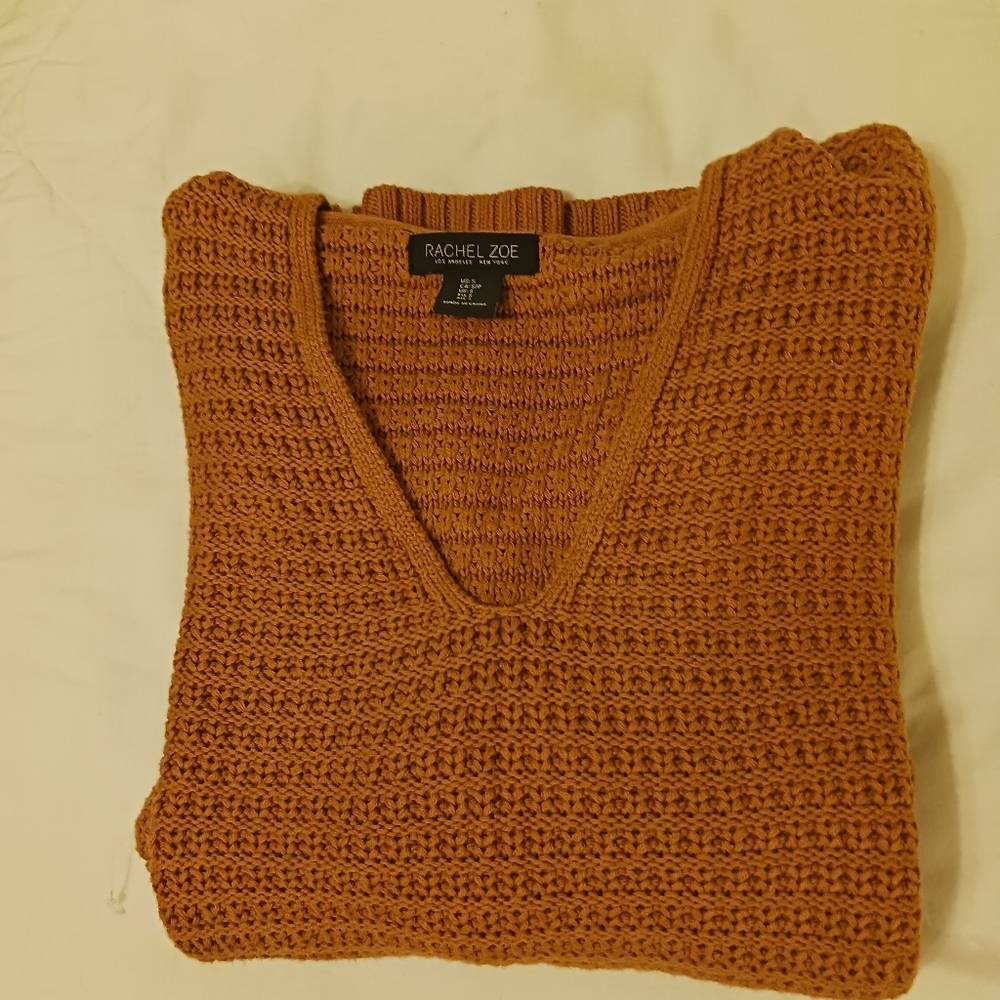 Rachel Zoe Mustard Yellow V_Neck Hoodie Sweater